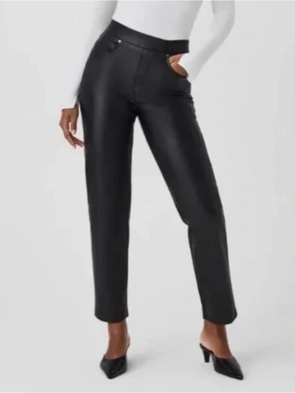 SPANX Faux Leather Slim Straight Pull On Pant Black Size Medium